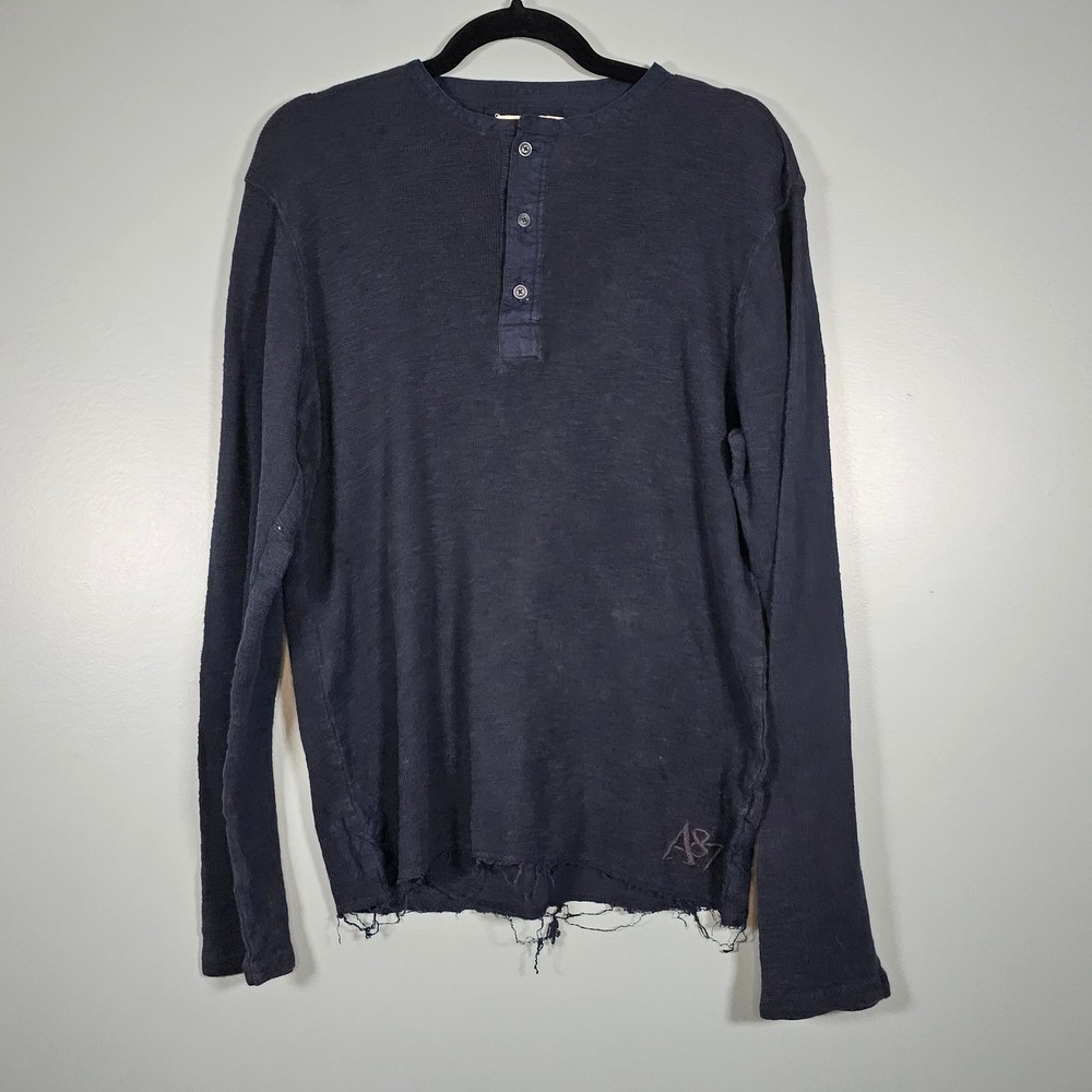 Aeropostale Men's Y2K L/G Dark Navy Blue Long Sleeve Waffle Knit Henley Shirt